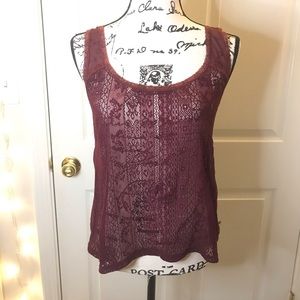 Sexy Hollister Sheer Burgundy Tank Top | Large